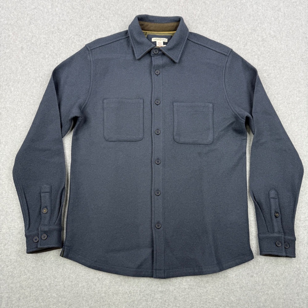 Carbon 2 Cobalt Shirt Mens Small Navy Blue Wool Flannel Button Up Long Sleeve